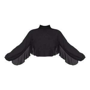 Black Frill Open Back Blouse